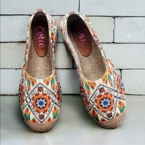 Boho Orange & Ivory Espadrille Slip Ons Shoes